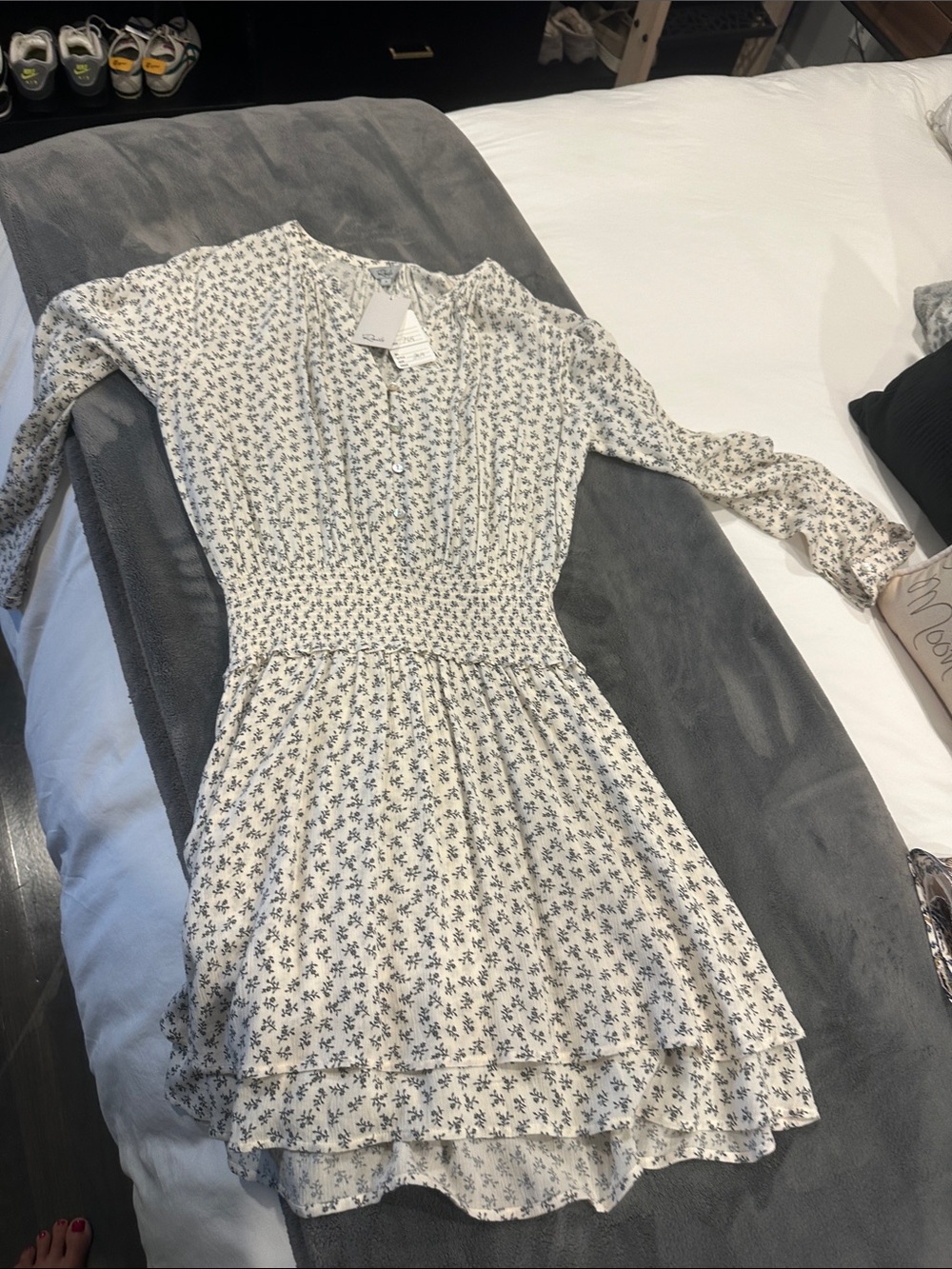Rails Cream Long-Sleeve Floral Tiered Dress